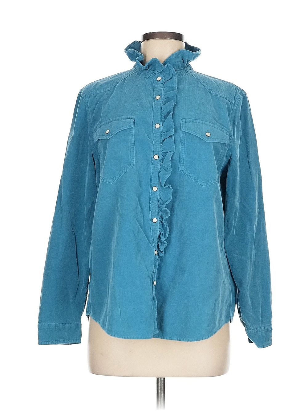 Sundance Ombeline Turquoise Ruffle Front Corduroy Shirt Pearl Snaps size M
